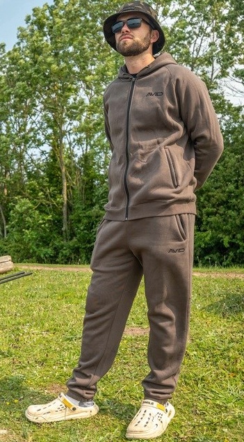 Avid Carp Tepláky + Mikina Compound Zip Hoodie Brown / XL
