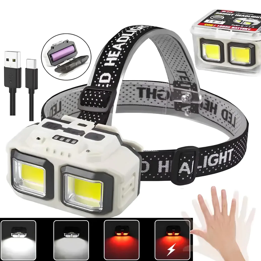 Čelová lampa GENETIC® LED, snímač pohybu, nabíjateľná batéria cez USB